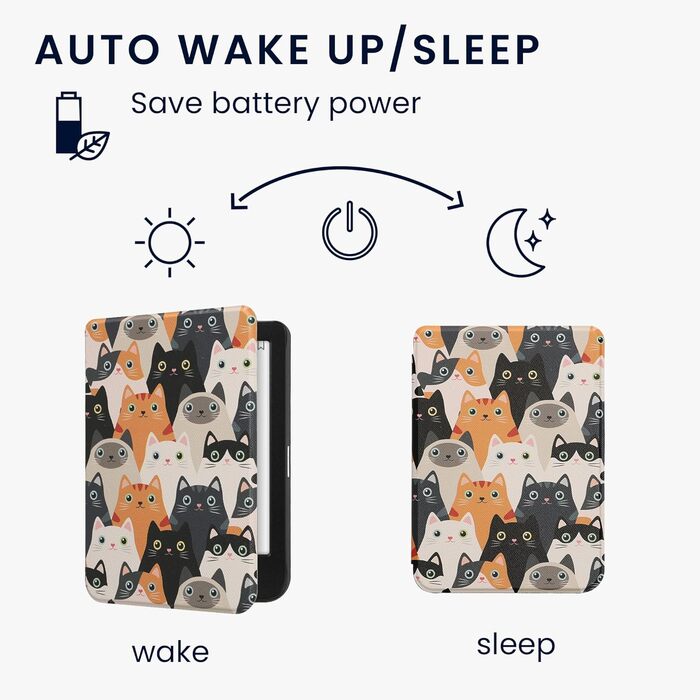 Чохол-книжка kwmobile для Kobo Clara BW/Clara Colour/Tolino Shine (5) / Shine Color - Чохол для електронного читача з принтом котів (помаранчевий, чорний, білий)