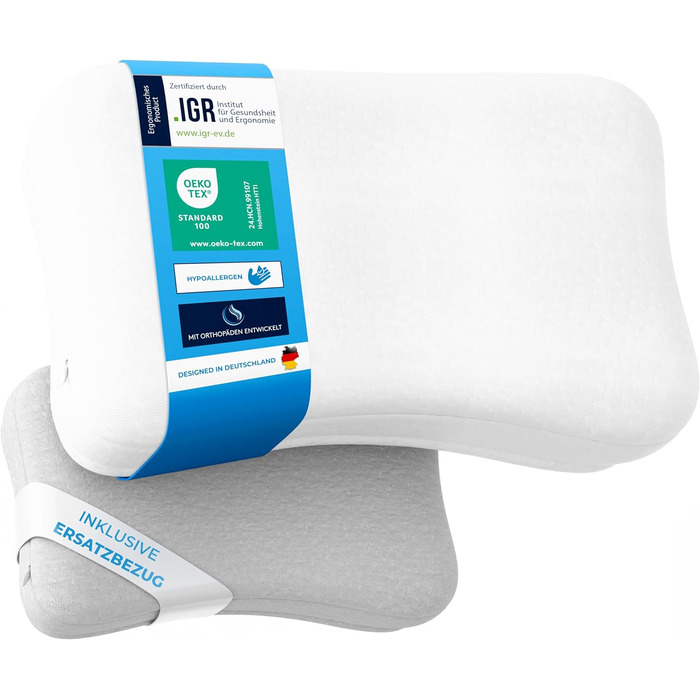 BACK BODYGUARD - The Softer Neck Pillow, Ergonomic Head Pillow with 2 Covers, Orthopedic Pillow - Firmness level: medium - soft (50 X 30 X 12 cm)
