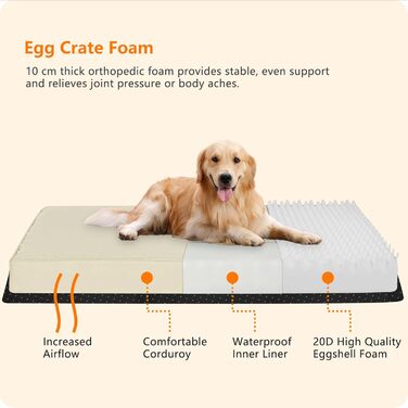 Ортопедичний лежак для собак HMTOPE, 91 см, товщина 9 см, знімний та миючий, з водонепроникним внутрішнім шаром, для середніх собак