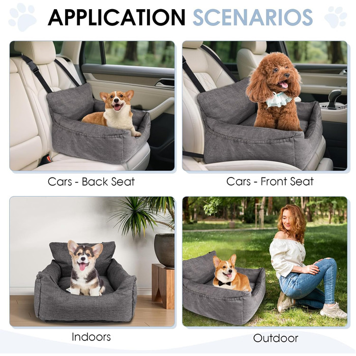 Автомобільний лежак для собак, 54x52x35 см - зручний лежак для собак у машину, сірий. Знімний, можна прати. З кишенями для зберігання.