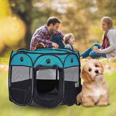 Клітка-манеж для собак та котів XianghuangTechnology, м'яка тканина, портативна, складана, діаметр 78,9 см x висота 58,9 см, блакитна