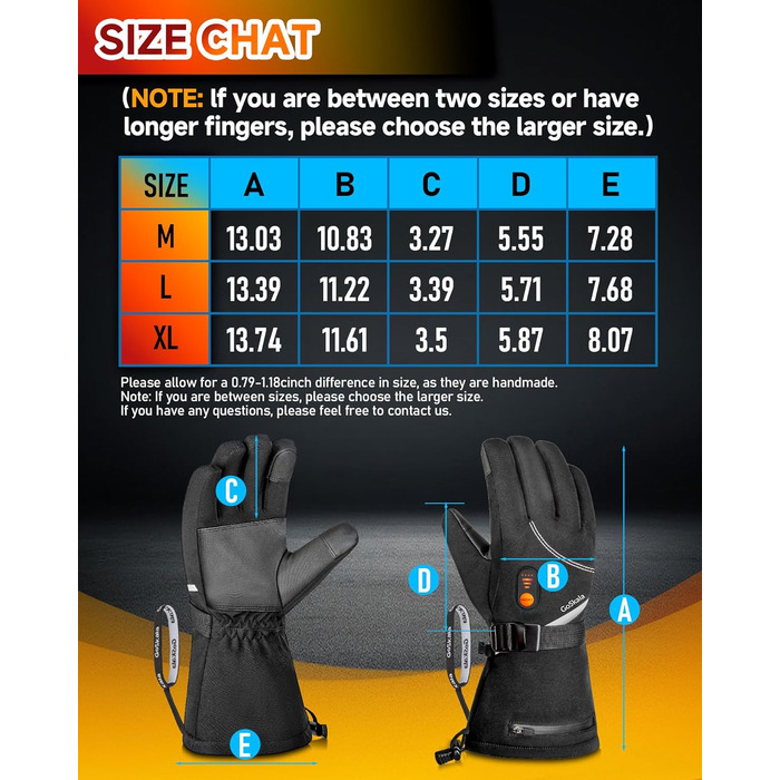 Електричні гріючі рукавички для жінок та чоловіків, зимові рукавички з підігрівом, чорні, з акумулятором 7.4V 6000mAh, 3 режими нагріву, сенсорний екран, водонепроникні