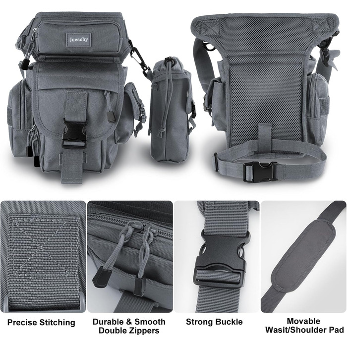 Тактична нагрудна сумка Jueachy на ногу, водонепроникна, для мотоциклів, риболовлі, кемпінгу (сіра)