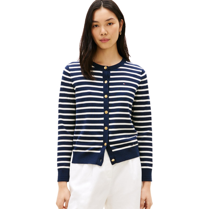 Кардиган жіночий Tommy Hilfiger Jersey Fine з ґудзиками, темно-синій (Dark Night Navy/Ivory Petal Stp), розмір S