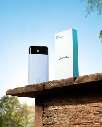 Повербанк Charmast 20000 mAh з 4 вбудованими кабелями, швидка зарядка 22.5W, портативний зовнішній акумулятор для iPhone, Android, iPad (SkyBlue)