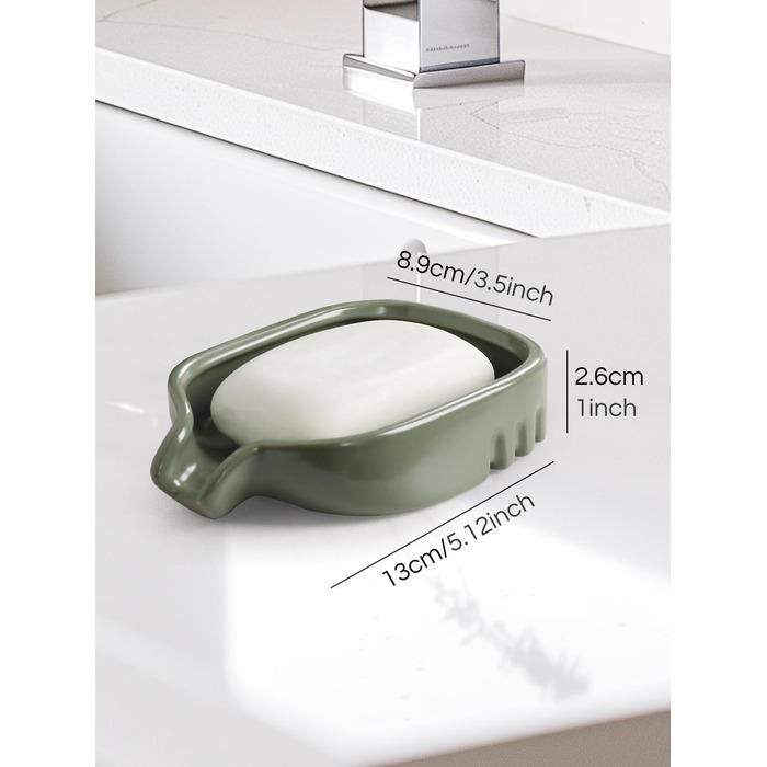 Керамічна миска для мила BosilunLife з отвором для стоку води – неслизька підставка для мила, квадратна, сучасна та мінімалістична, для ванної кімнати, душу, кухні, умивальника (Сірий, Зелений)