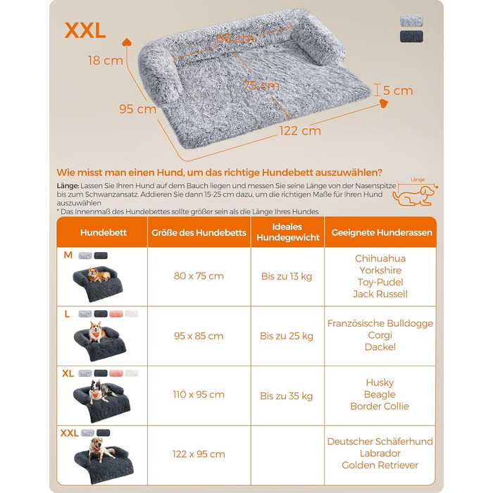 Ліжко для собак Feandrea FluffyHug, плюшеве, XXL, 122 x 95 x 18 см, Ombré Grey, для великих собак