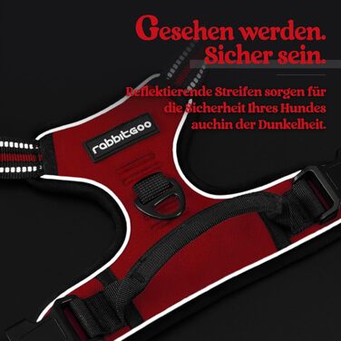 Нагрудник для собак Rabbitgoo середнього розміру, анти-тяга, регульований, великі собаки, дихаючий, з світловідбиваючими смугами, безпечне ведення, червоний (1 шт.)