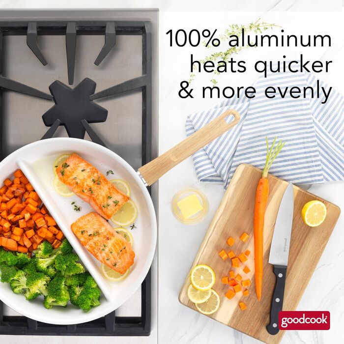 Сковорода роздільна GoodCook 30.5 см з керамічним покриттям, блакитна - посуд з нержавіючої сталі, антипригарна сковорода для яєць, м'яса, овочів, соусів