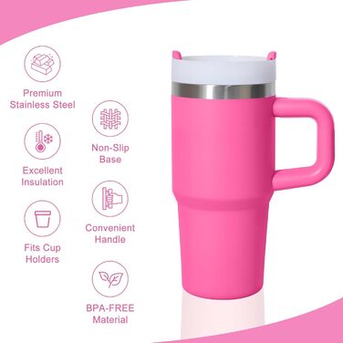 Термокружка ZAKVOP 410мл з трубочкою, кришкою та ручкою, рожева | Термокружка для кави та напоїв на виніс