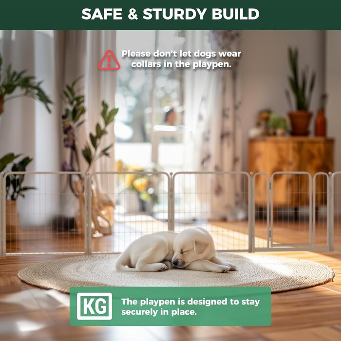 Кія Pawadise: вольєр для собак з акрилу та металевої сітки, 61 см, 8 панелей, білий, для цуценят та маленьких собак, міцний, патентований