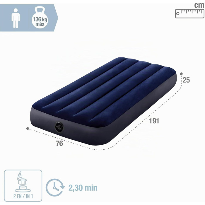Повітряний матрац Intex Dura-Beam Fiber-Tech двоспільный для кемпінгу та гостей (76 x 191 x 25 см), макс. навантаження 272 кг (64758)