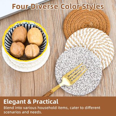 Absorbent Coasters for Drinks – Boho Coaster Set for Coffee Table – Stylish Natural Material, Home Decor, Colorful Cup Coasters with Holder, 10.9 inches, Light Coffee