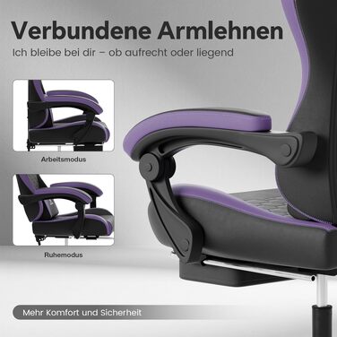 Ігрове крісло Racing Ergonomisch з підніжкою та масажним поперековим подушкою, навантаження до 150 кг, екошкіра, офісне крісло (Чорно-фіолетове)