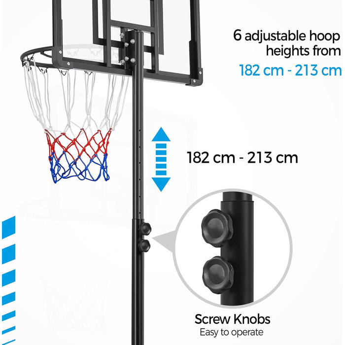 Yaheetech Adjustable Height Basketball Hoop Stand with Wheels - Indoor/Outdoor Basketball System, Water/Sand Fillable Base, 216-246cm
