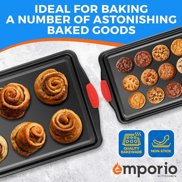 Набір форм для випічки Emporio Kitchen – антипригарне покриття, набір форм для випічки з вуглецевої сталі з силіконовими ручками, без PFOA, PFOS, PTFE, рецептурна книга в комплекті, деко для випікання (чорний, набір з 3 шт.)