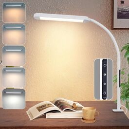 Лампа для столу Homefire LED з кріпленням, диммування: чорна, 5 рівнів яскравості, 5W, гнучка, захист очей, денне світло для офісу та робочого кабінету (Вилка EU)