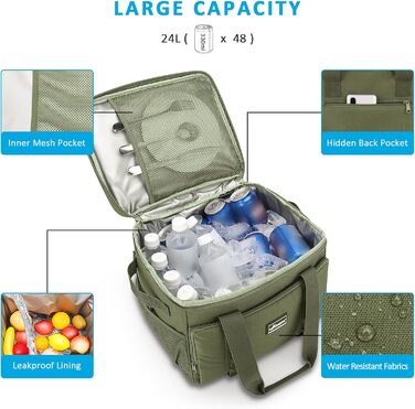 UPEELIFE Cooler Bag 24L, Large Foldable Lunch Bag Insulated Bag, Waterproof Picnic Bag, Cooler Bag with Shoulder Strap for Picnics, BBQs, Shopping, Beach, Camping