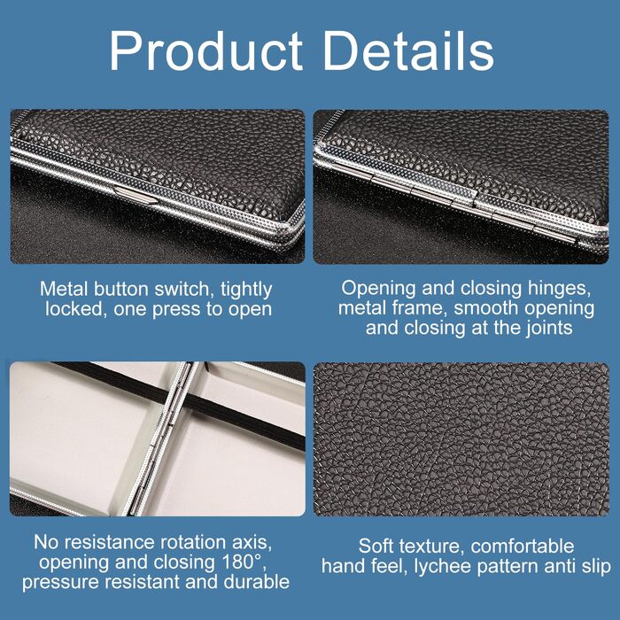 Чохол для сигарет на 20 сигарет, чорний, з кліп-застібкою, PU шкіра, 10 x 9.5 x 1.9 см