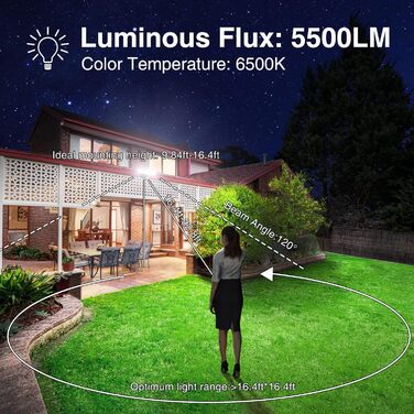 Onforu LED Floodlights with Motion Sensor Outdoor 55W, 5000 LM LED Floodlight, Outdoor Spotlight with Adjustable 3 Heads, 6500K Cool White Spotlight, IP65 Waterproof Floodlight for Garage, Garden, Yard