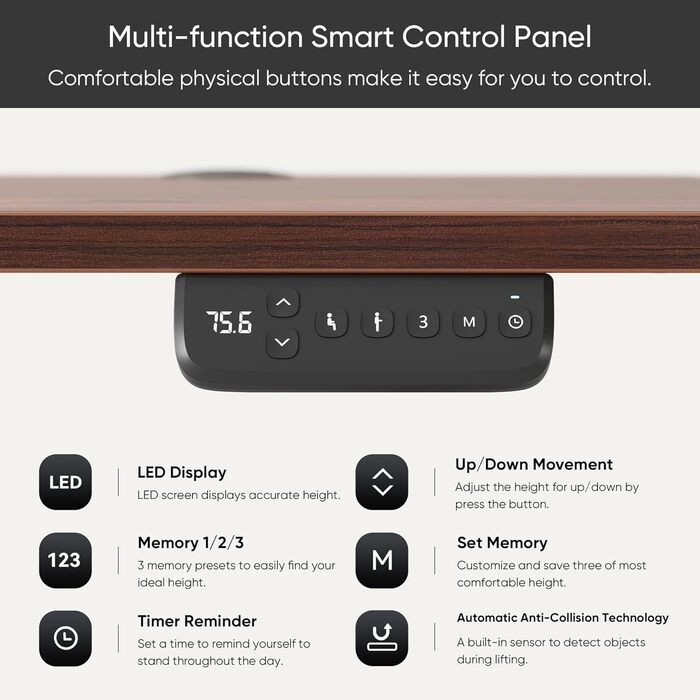 VOSATRON Electric Standing Desk 160x60cm - Height Adjustable Desk with Memory Control & Anti-Collision Technology, Wheels, Joining Board, Black Frame/Black Tabletop