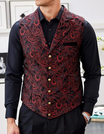 COOFANDY Жилет чоловічий з візерунком пає, вікторіанський, готичний, стимпанк, формальний, смокінг з гострим лаплями, колір вишневий M