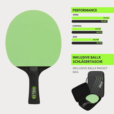 BallX Pro Carbon Table Tennis Paddle - 7-ply Blade - 2.0mm Sponge Cushion - Two different 5-Star Rubber Surfaces (Black & Green) - Includes Paddle Bag - AeroSpin 6000 Carbon