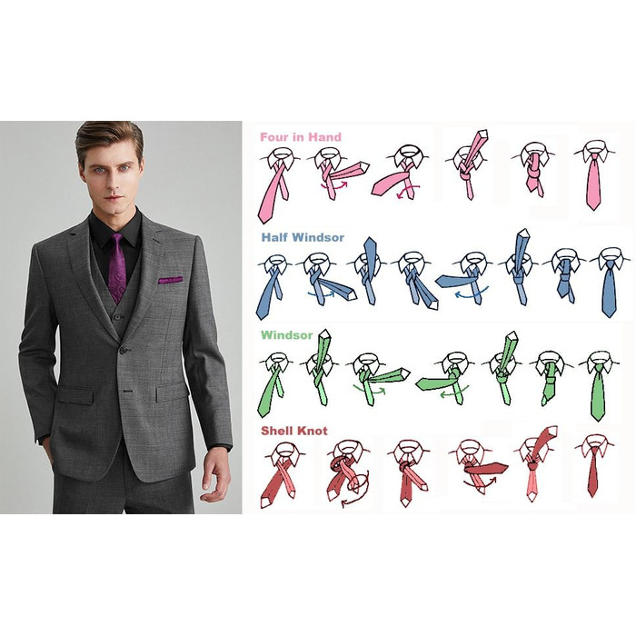 Набір краваток та нагрудних хустинок Enlision для чоловіків: краватка, хустинка, краватенушка, Paisley, в клітинку, для весілля, ділового стилю - фіолетовий, універсальний розмір