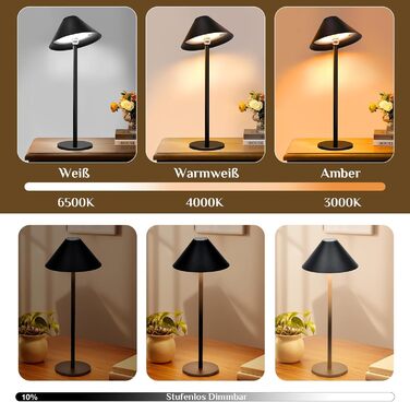 Світлодіодна настільна лампа Rosnek бездротова, акумуляторна 4000 mAh з димером, поворотна на 360°, чорна