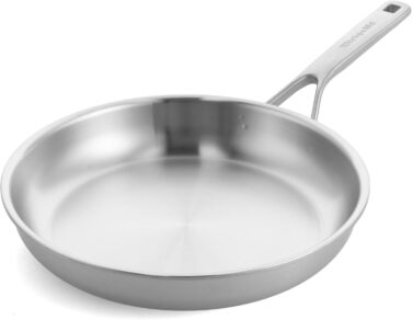 Набір сковорідок KitchenAid MultiPly з нержавіючої сталі з керамічним антипригарним покриттям, 2 шт., Triply, для індукційних плит, термостійкі до 220°C, придатні для миття в посудомийній машині, срібні (24 см)