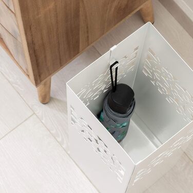 Металевий підставка для парасольки Baroni Home Quadratischer з різьбленням, 2 гачки, знімна миска, 15,5x15,5x49 см (Білий)