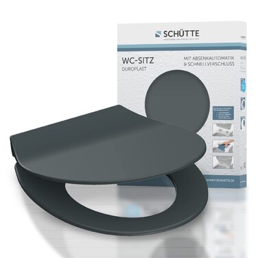 Сидіння для унітазу SCHÜTTE SLIM з мікроліфтом (Duroplast), швидкознімне, витримує до 175 кг, колір антрацит (чорний)
