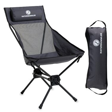 Кемпінговий стілець NaturBummler Cloud Sit Light - складаний, ультралегкий (2.65 кг), дихаючий, з сумкою, витримує 120 кг - для саду, риболовлі, відпочинку (Сірий)