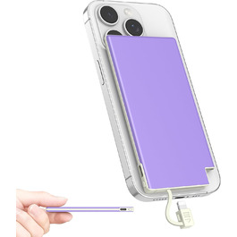 Power Bank Auskang 5000mAh Slim з кабелем для iPhone (сумісний з iPhone 14 та попередніми моделями) - фіолетовий+білий, 0.68 см