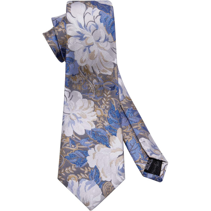 Краватка Barry.Wang для хлопчиків, 119.9 см, самов'язування, комплект з кишеньковим хустинкою, для підлітків, шкільної форми, випускного, виступів, вік 6-15 років (біло-блакитний квітковий принт)