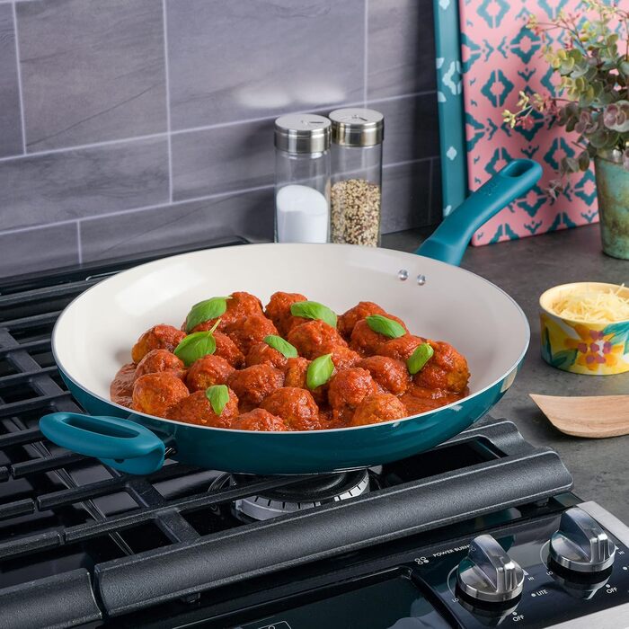 Набір кухонного посуду Spice by Tia Mowry (10 предметів) з керамічним покриттям, антипригарний, блакитно-зелений, Trace of Paradise