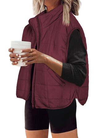 ZEAGOO Жилет чоловічий короткий степваний, легкий, на осінь/зиму, з кишенями (M, Бордовий)