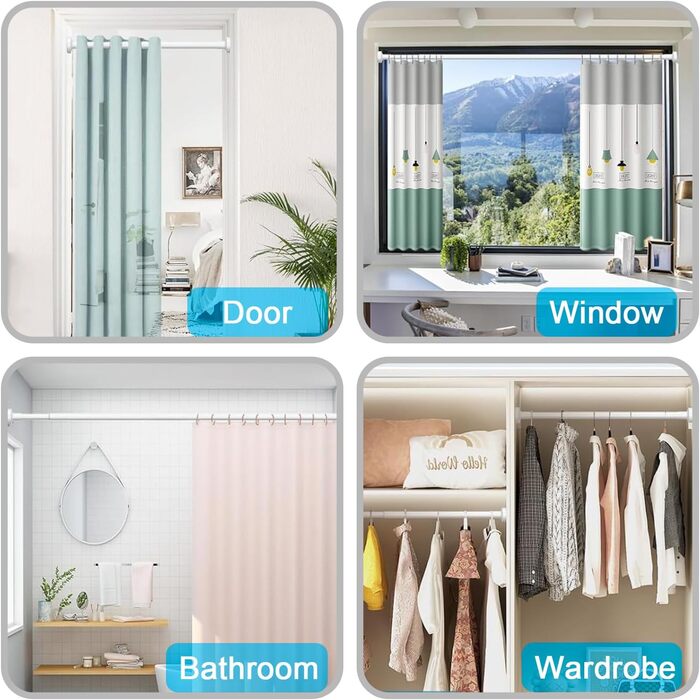 Телескопічна штанга для карнизів 60-130 см, висувна, з нержавіючої сталі, для штори, шафи, ванної кімнати, вікна або дверей (48-200 см, білий)