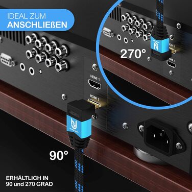 HDMI кабель 3м 4K High Speed 2.0b з кутом 90° - кабель для Ultra HDTV з підтримкою 4K@60Hz та роздільною здатністю 4096x2160, захист від перегинів