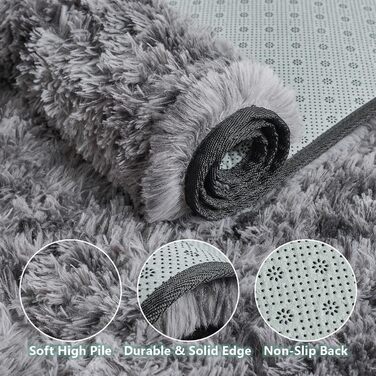 CHOSHOME: М'який килим для спальні/вітальні, сучасний, високий ворс, антиковзаюча підкладка, для дитячої кімнати, шэггі, 90x150 см, 200x290 см (темно-сірий)