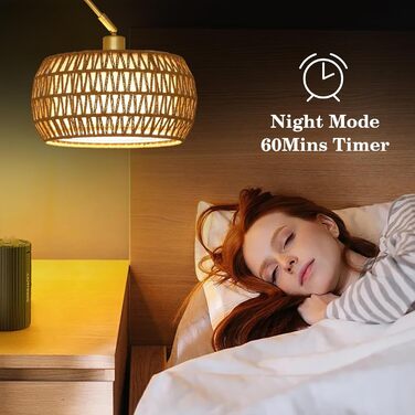 Rayofly Торшер для вітальні Bogenlampe, бохо стиль, ротанг, з пультом ДУ та LED-лампою, керування через додаток, димування, для спальні, офісу (Золотий)
