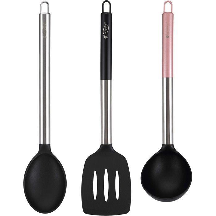 San Ignacio PK125 Set: Pressed Aluminum Frypans - Ø 16, 20, and 24 cm. 3-Piece Frying Pan Set, Aluminum, Black (Set + Accessories)