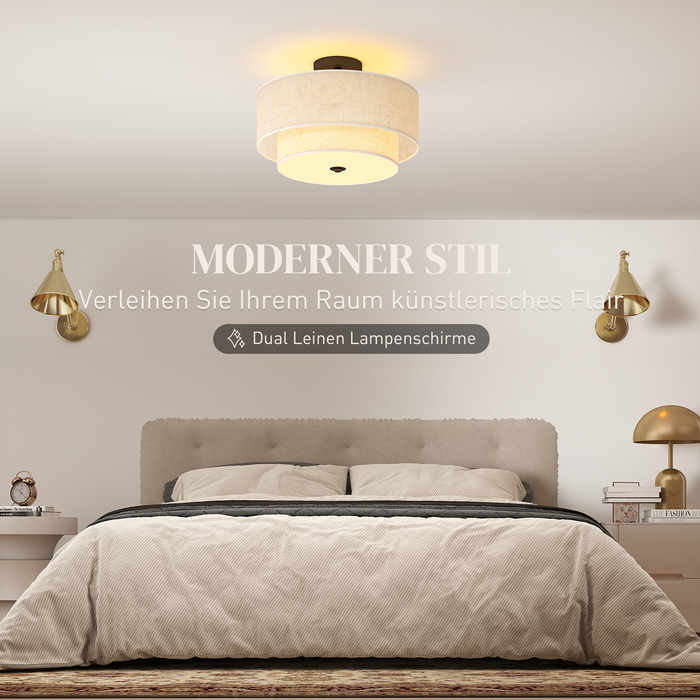 HOMCOM Pendant Light with Double Linen-Look Shades, Cream White