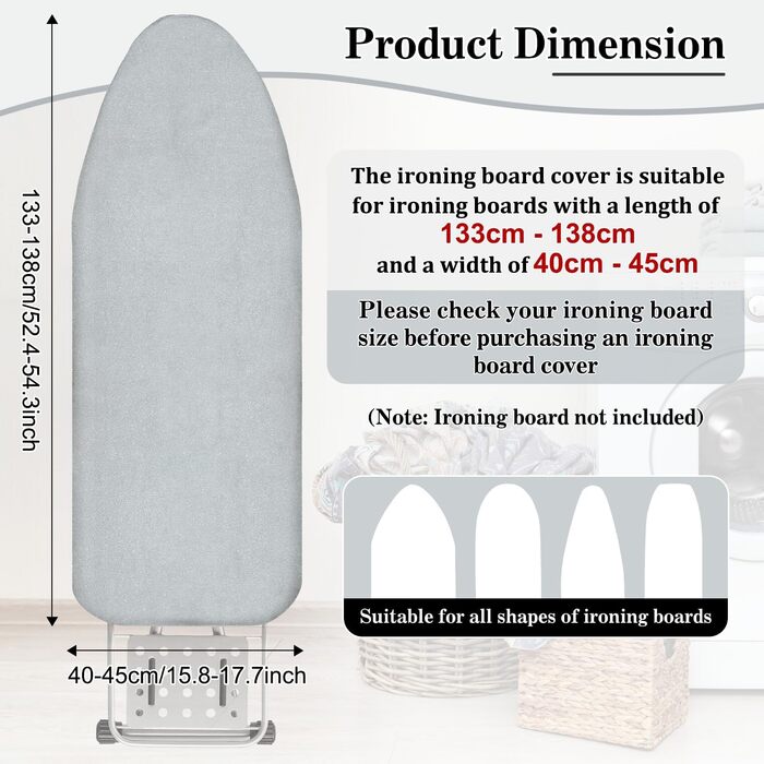 Чохол для прасувальної дошки з бавовни, 138x45 см, для прасувальних дошок 120-125 см, сумісний з парогенераторами