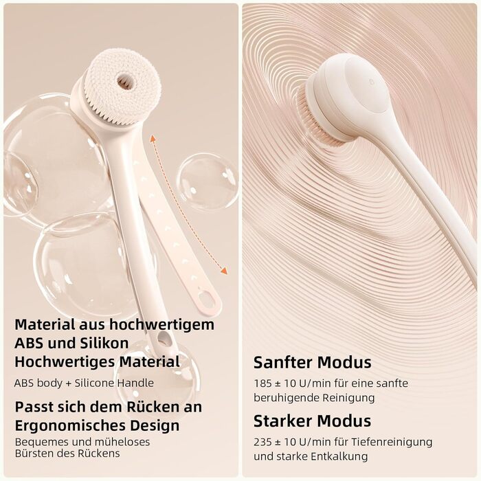 Електрична щітка для спини Gentle Exfoliating, з довгим ручним, для глибокого очищення, для жінок, чоловіків, літніх людей, рожевого кольору