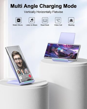 Бездротовий зарядний пристрій NANAMI Qi з адаптером USB-C 20W PD для iPhone 17/16/15/14/13/12 Pro Max XR 8 та Samsung Galaxy S25/S24/S23/S22 (фіолетовий)