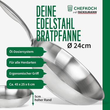 Fackelmann Chefkoch 2-Piece Stainless Steel Fry Pan Set - 28cm & 24cm - Induction Compatible & Dishwasher Safe