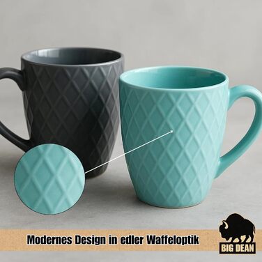 Набір кавових чашок BigDean 6 шт. 400 мл, кераміка, матові, сучасний дизайн, в подарунковій коробці (кольорові)