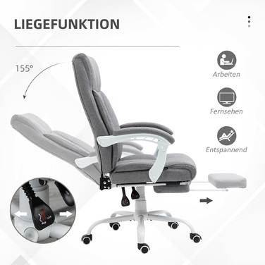 Офісне крісло HOMCOM з ергономічним дизайном, регульована спинка на 155° та функція відкидання, регульована висота для комфорту.