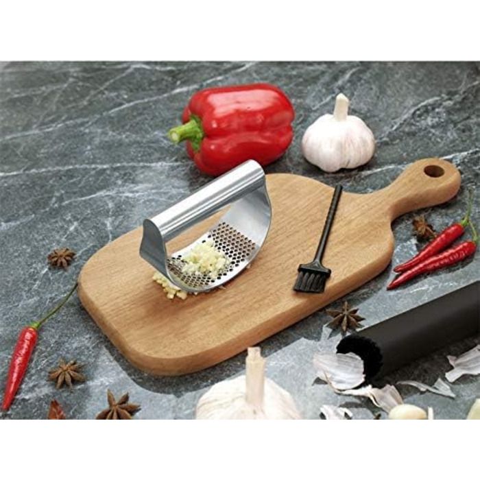 Прес для часнику з нержавіючої сталі, подрібнювач часнику та імбиру, кухонний аксесуар, срібний